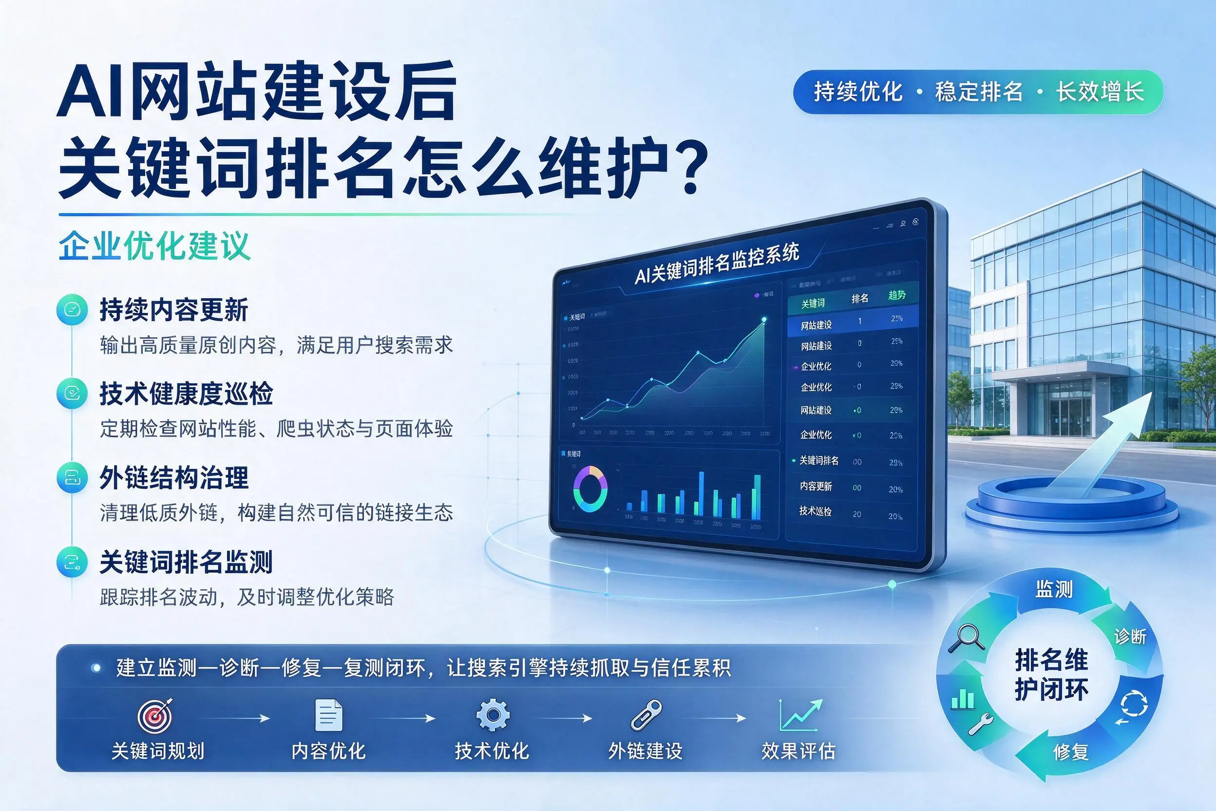 AI网站建设后关键词排名怎么维护?西双版纳企业优化建议